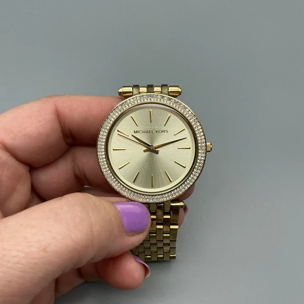 Michael Kors Darci Womens Watch 39mm Gold Crystals MK-3191 New Battery 6.25" - Picture 6 of 15
